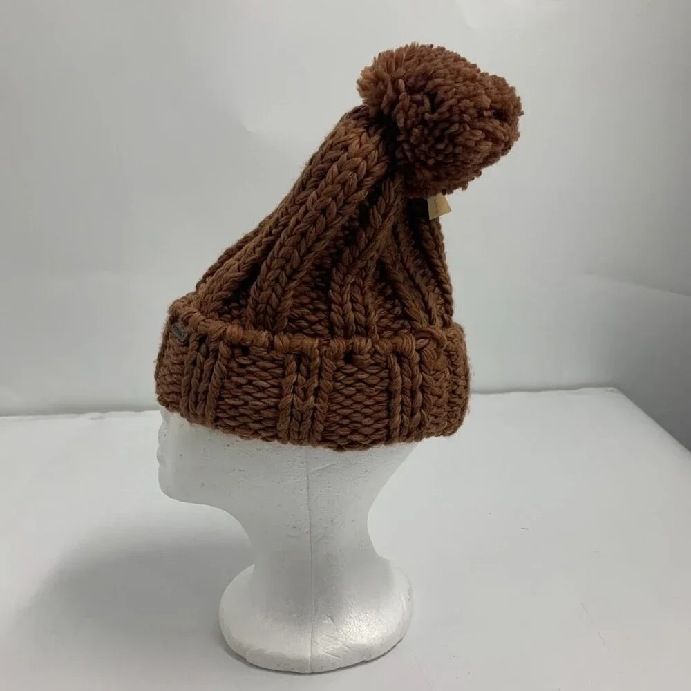Prana Women's Snow Crystal Pom Pom Chunky‎ Knit Fold Over Beanie OSFM NWT